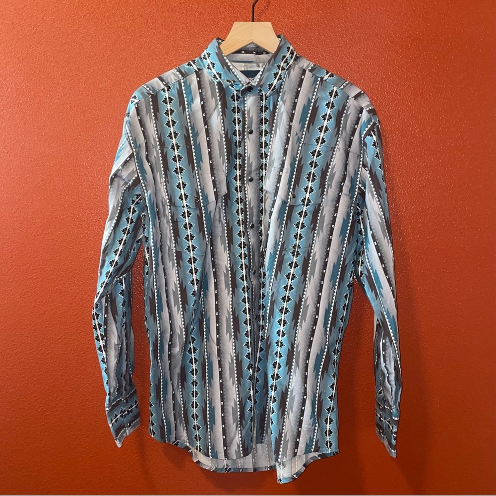 Wrangler Men’s Checotah Southwestern Long‎ Sleeve Pearl Snap Brushpopper Shirt
